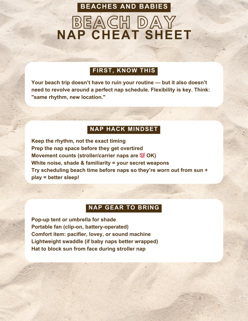 beach day nap cheat sheet for babies and toddlers