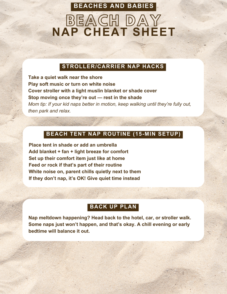 beach day nap cheat sheet for babies and toddlers